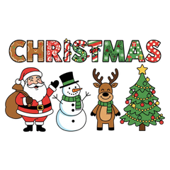 Christmas Santa, Snowman, deer and tree